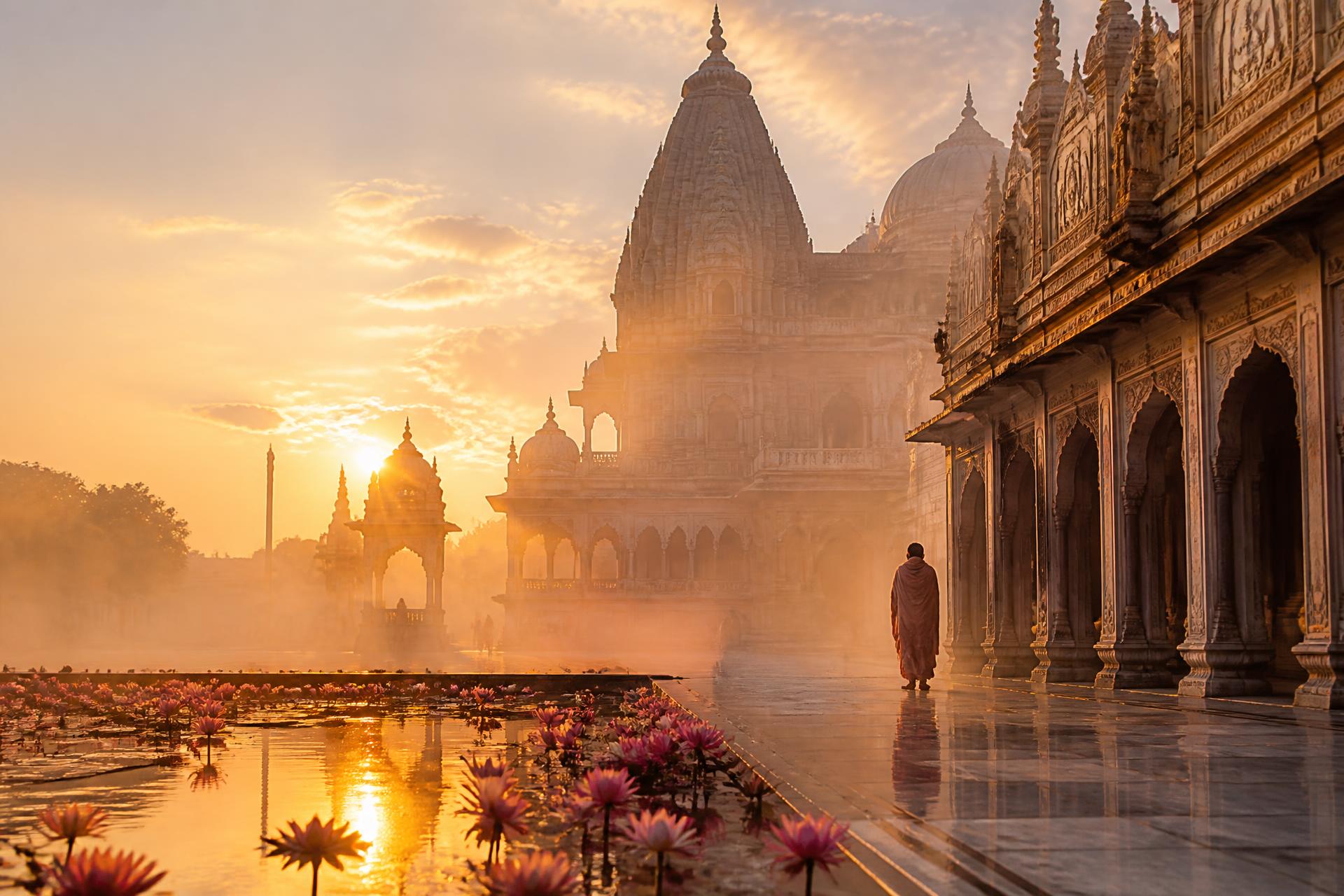 Vrindavan temple at sunrise